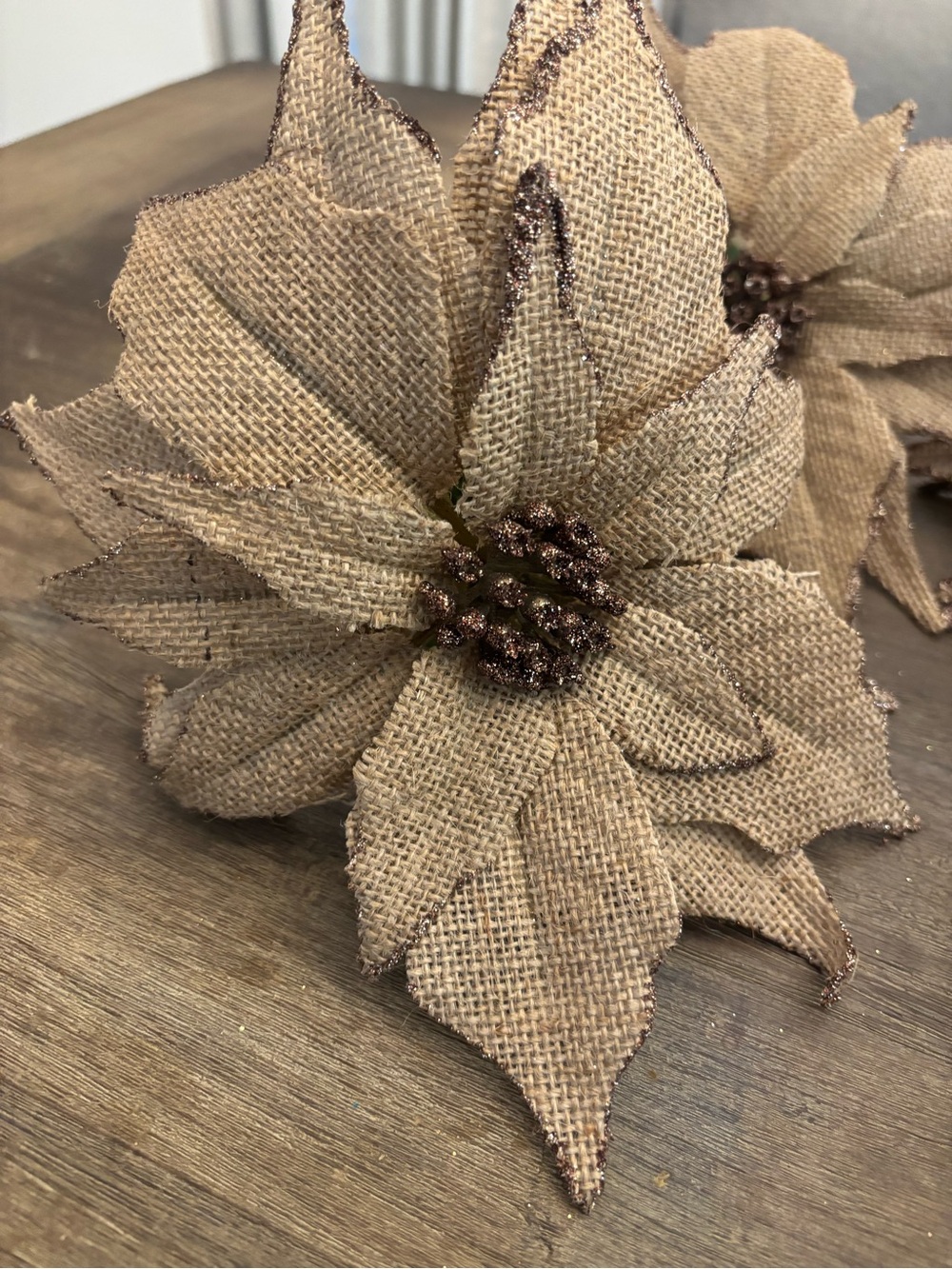 6 Burlap Poinsettia Christmas Tree Picks